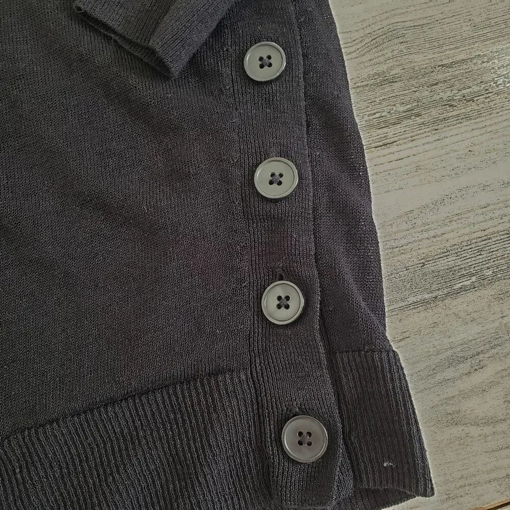 J.Crew V Neck Sweater With Side Buttons Linen Blend Black Size Large